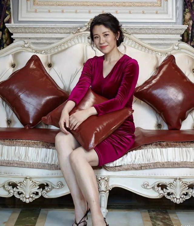 原创刘琳真有气质枣红色丝绒连衣裙优雅温柔这才是大妈该有的样子