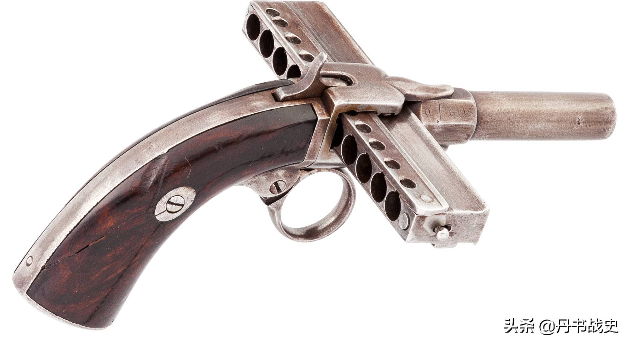 原创可以快速射击的古董枪19世纪的口琴手枪