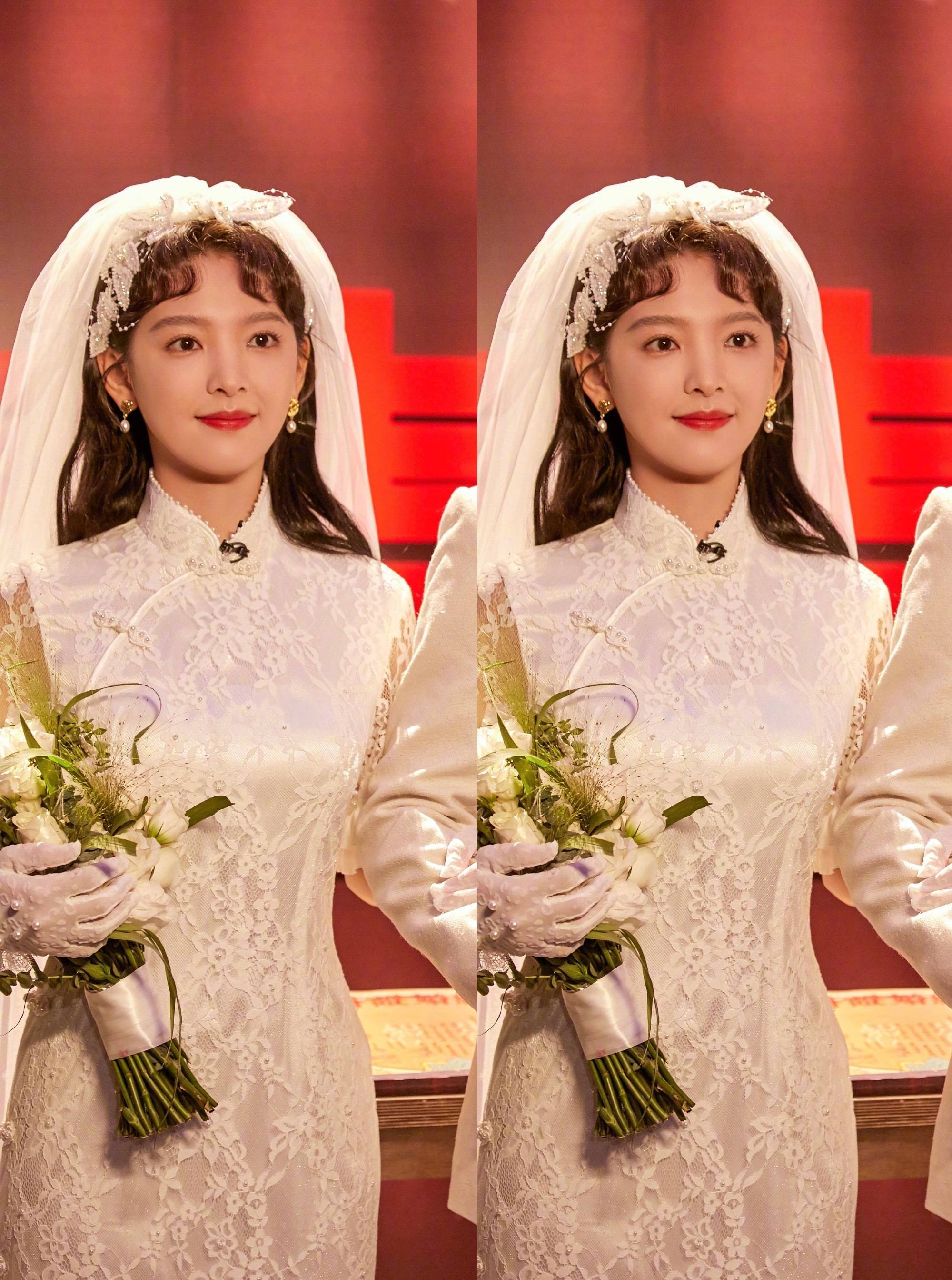 章若楠民国婚纱造型气质惊艳穿中式旗袍可爱温婉