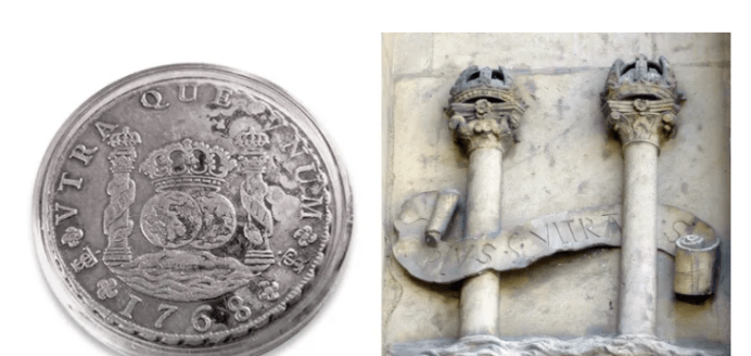 的美元符号,也有一种说法认为源自西班牙国徽上的海格力斯之柱图案