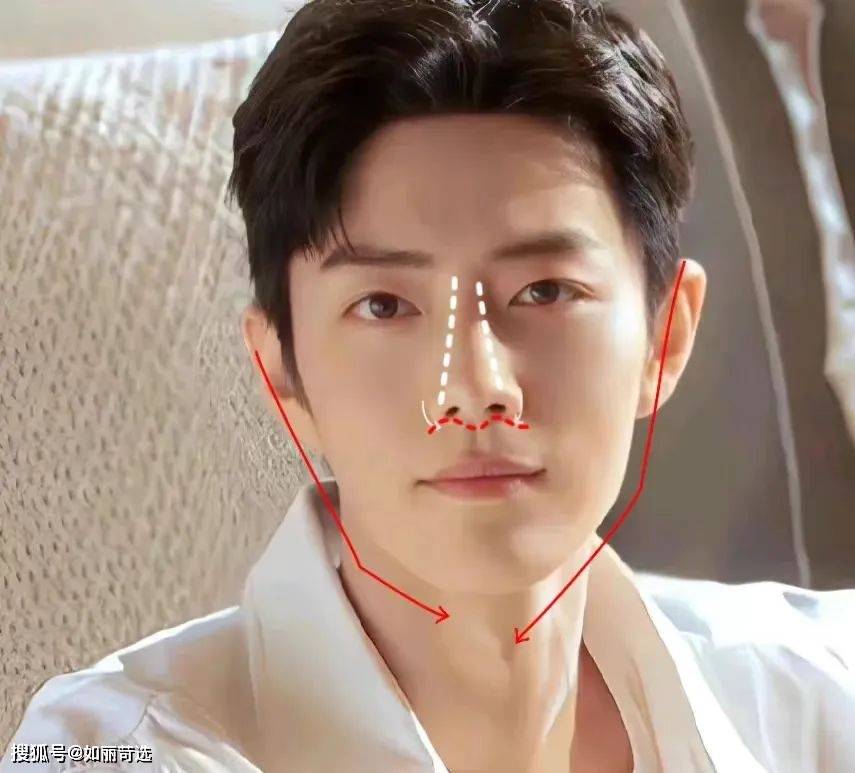 鼻梁挺直,鼻翼内收,有一条非常漂亮的海鸥线脸型是标准的8边形脸,瘦长