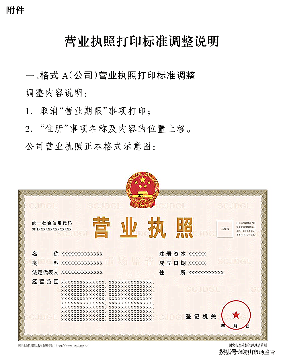 营业执照照面内容有调整 9月1日起颁发