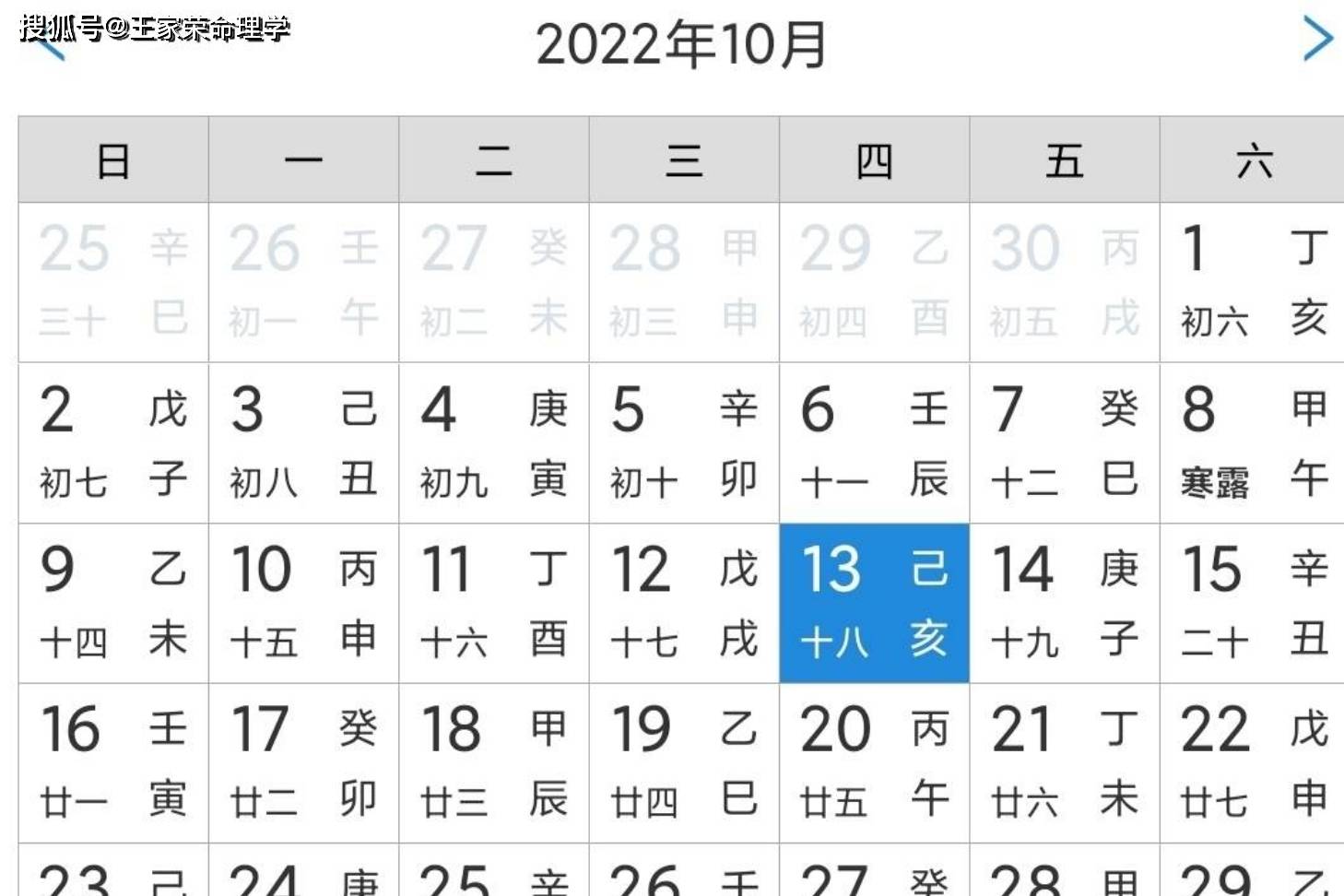 今日老黄历解读运势 生肖宜忌 2022年10月13日 王家荣吉祥星宿辰巳 