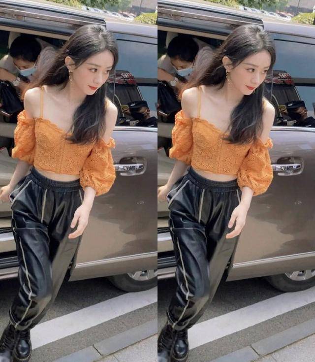 赵丽颖《中餐厅》发布会,露肩吊带上衣搭配皮裤,大方得体美到炸_女生