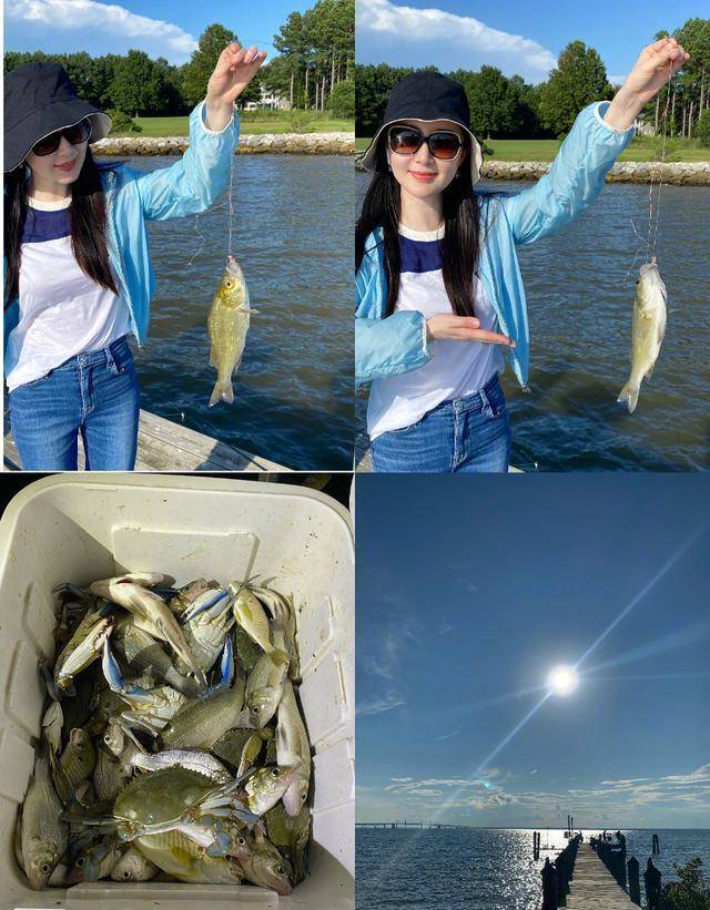 33岁舒畅外出钓鱼,穿白t配牛仔裤依旧像少女_黑色_设计_曹骏