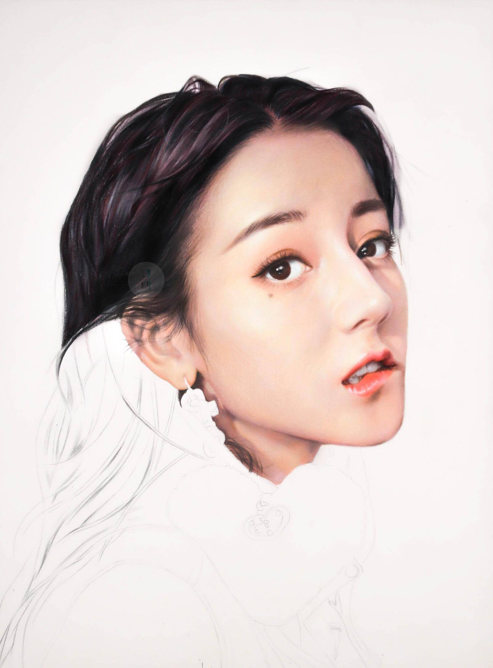 三福霹雳马油性彩铅,获多福水彩纸,手绘,人像绘画,彩铅,明星,迪丽热巴