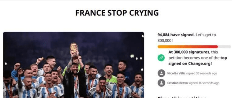 反击！阿根廷球迷发起请愿，让法国停止哭泣，获近10万人签署