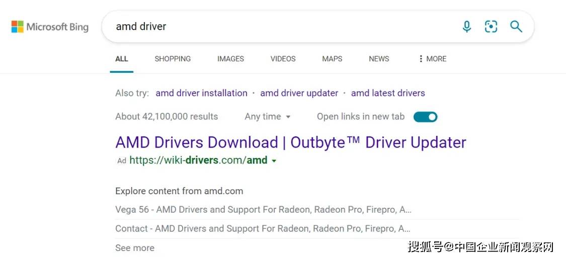 谷歌和必应犯错误：“amd driver”搜刮成果首位是歹意网站告白