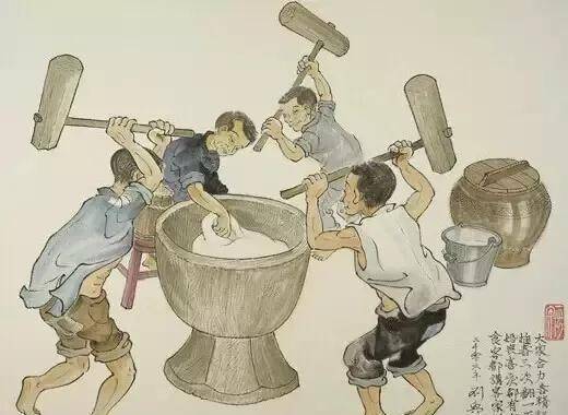 二十八,打糍粑,越吃越爱家_石臼_糯米团_木头