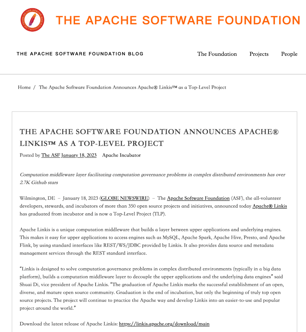 Apache Linkis毕业成为顶级项目，微众银行助力中国开源基础软件走向世界 