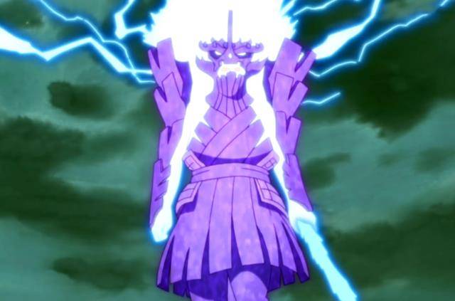 宇智波佐助将须佐能乎当成容器,往其中注入了九大尾兽查克拉,最终形成