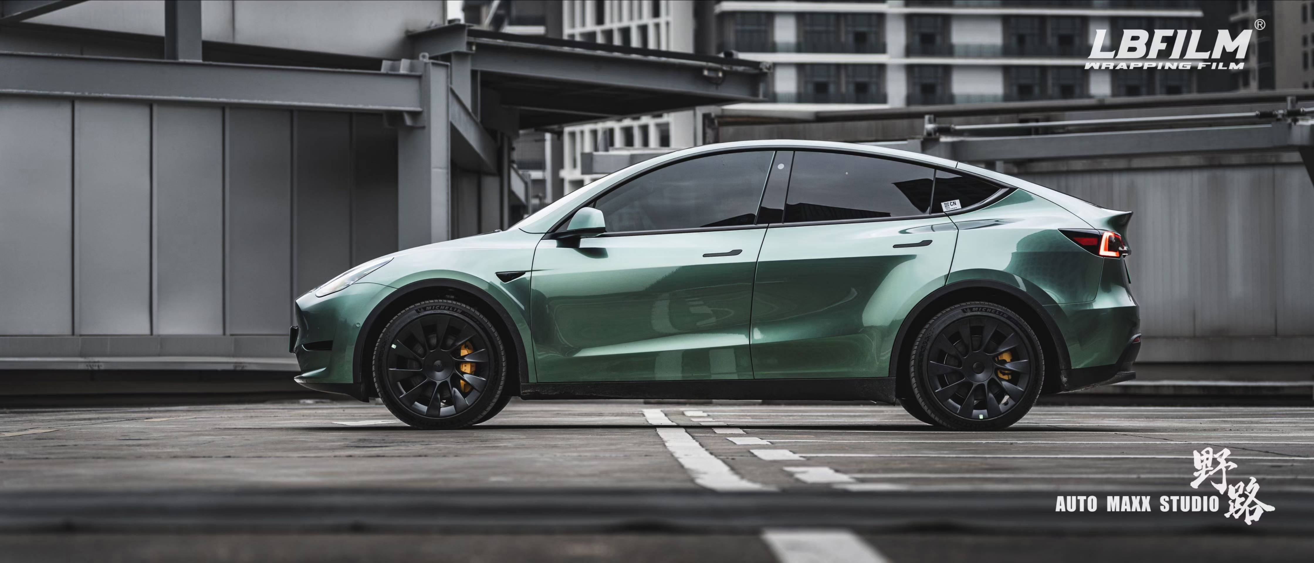 特斯拉modely-lb改色膜液态金属苍岭绿,春天的颜色_搜狐汽车_搜狐网