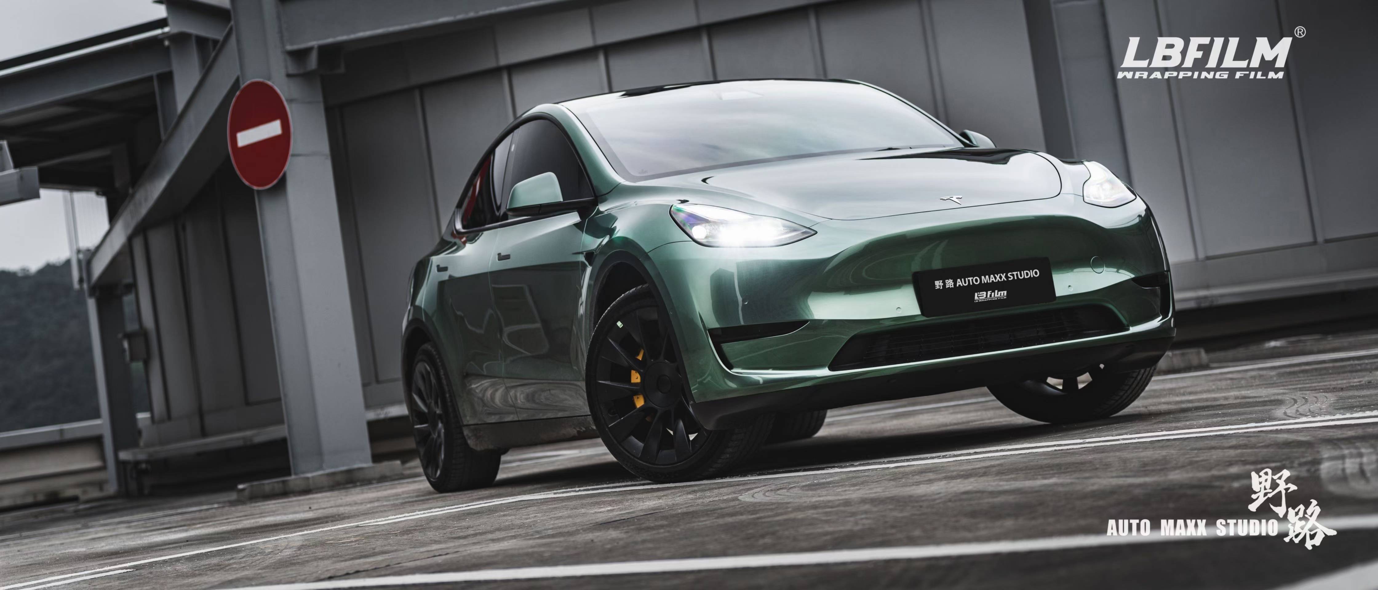 特斯拉modely-lb改色膜液态金属苍岭绿,春天的颜色_搜狐汽车_搜狐网