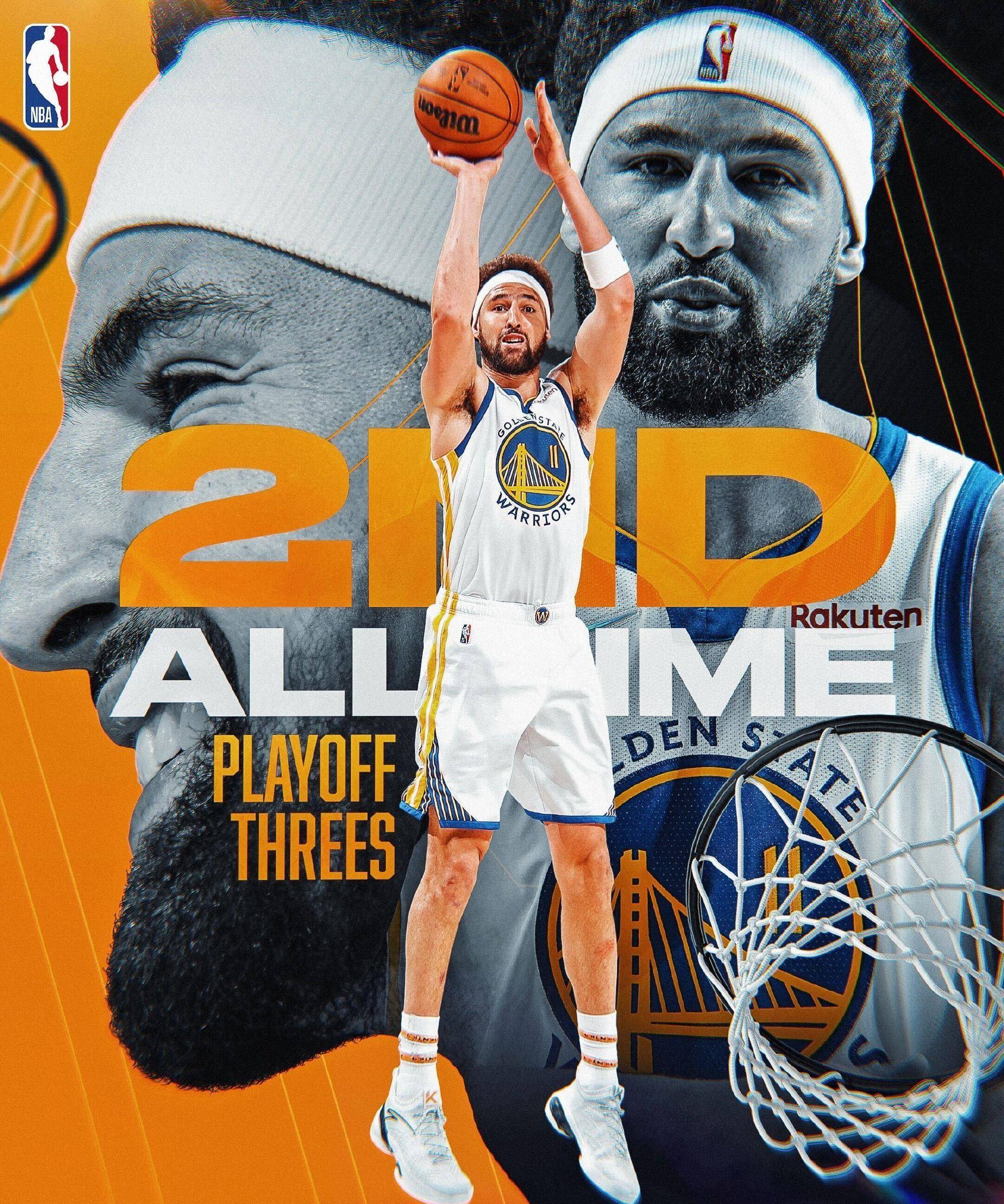 决赛第一场拿下了15分2篮板3助攻的数据,季后赛三分球命中数历史第二