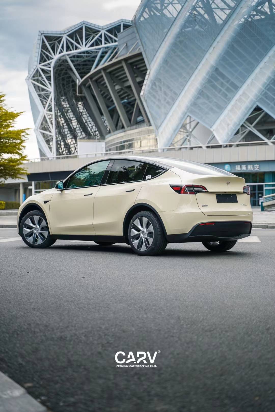 特斯拉modely卡孚改色膜白金撒哈拉黄,又凶又奶_搜狐汽车_搜狐网