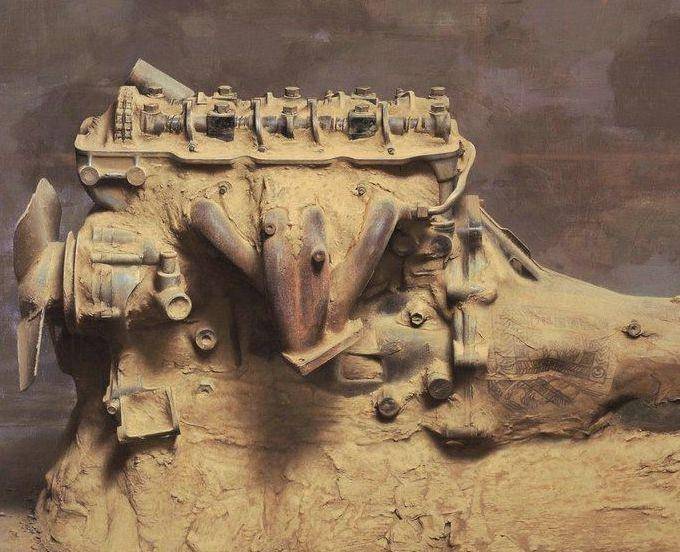 冷军旧发动机画作卖了1890万,又画出带黄泥的发动机,更为真实_作品