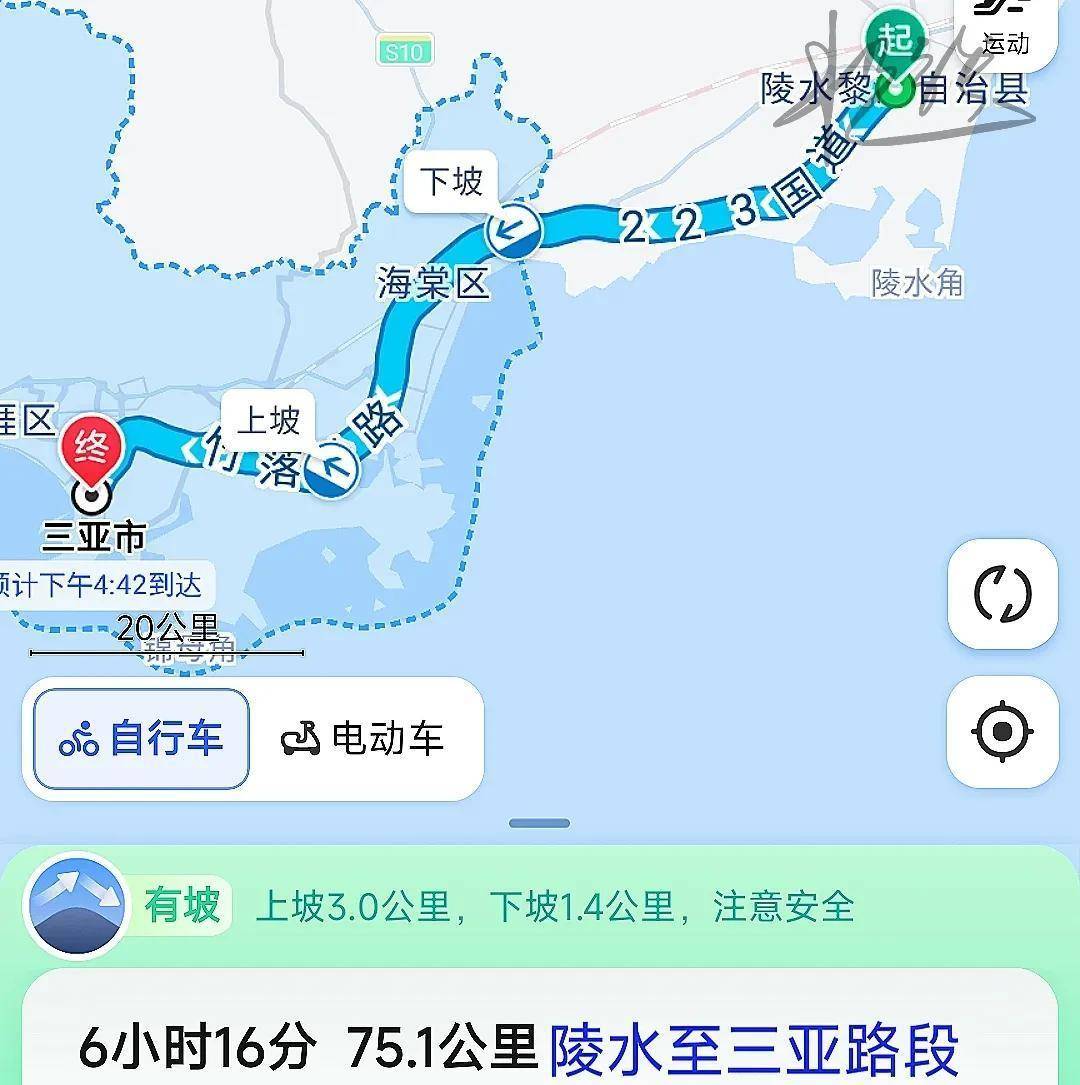 陵水到三亚走223国道,75公里.万宁到陵水61公里,走223国道.
