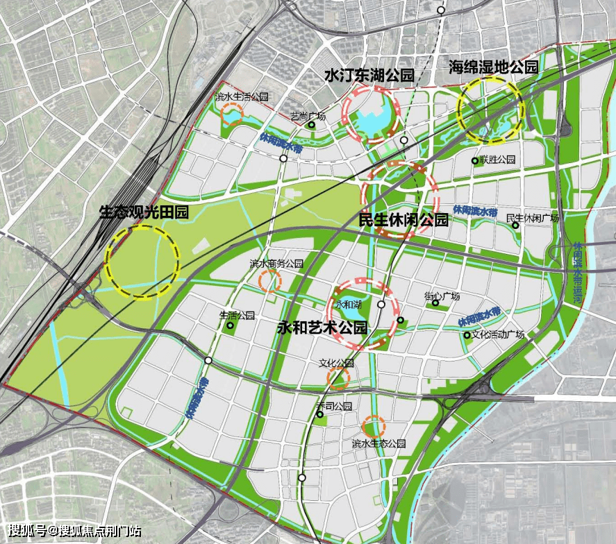 到未来公园城市的核心枢纽,于翁梅中心河,汤家桥港的水景交叠中,特色