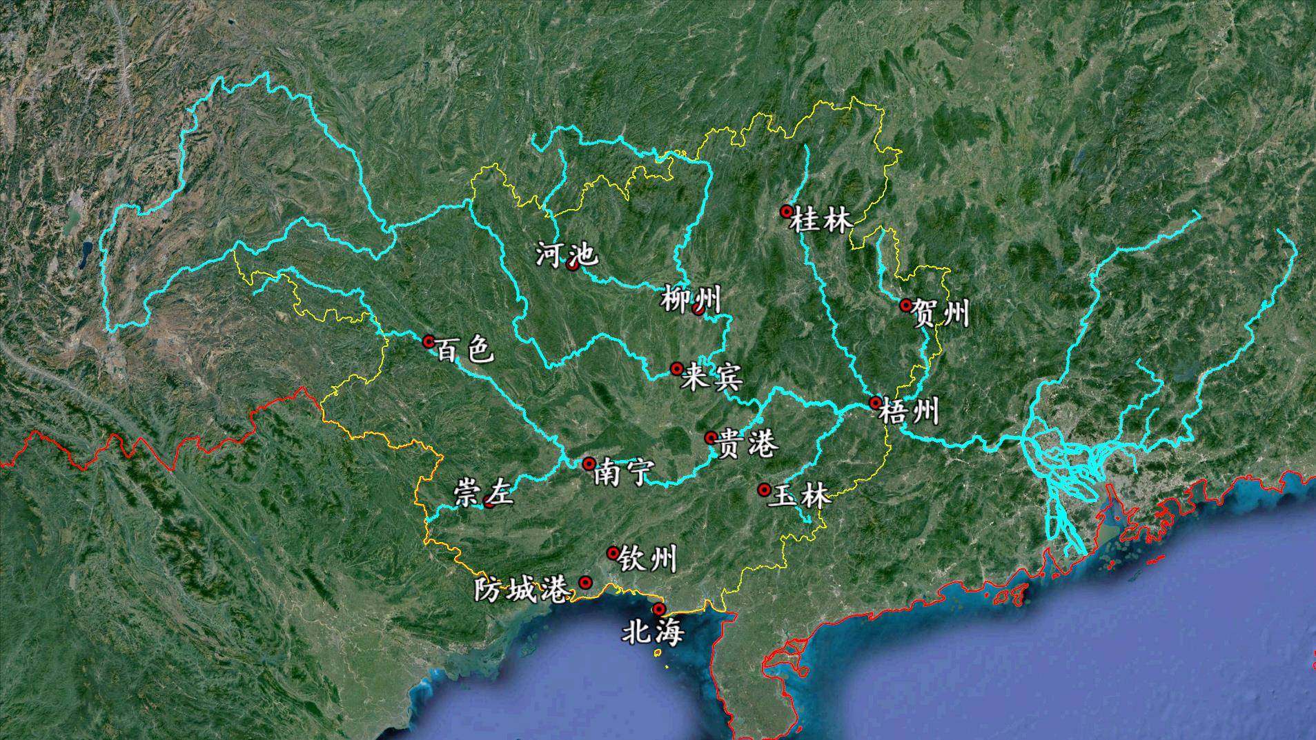 从地图上我们也可以看出来,整个西江水系几乎占据了广西80%以上的地域