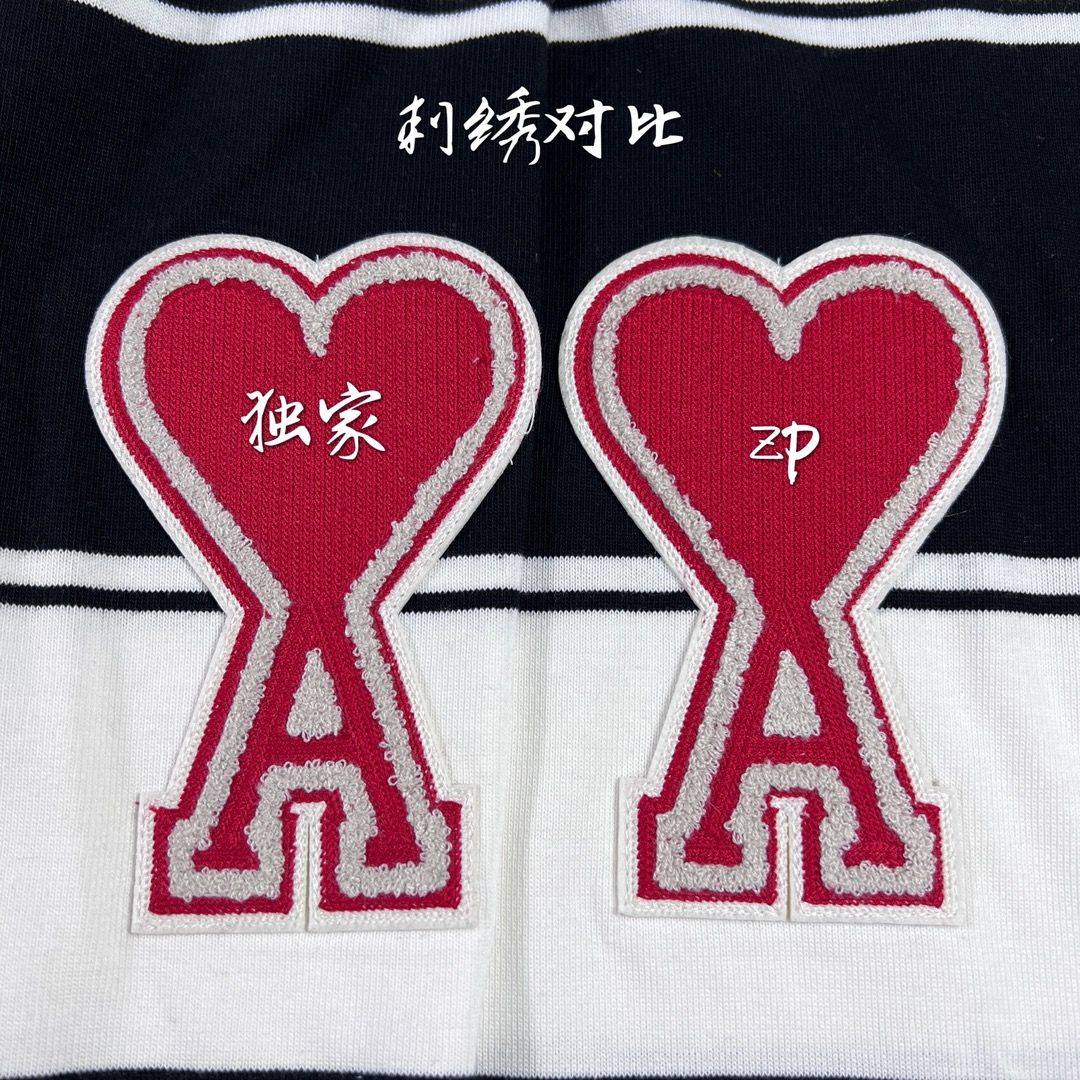 ami爱心贴花黑白条纹圆领针织短袖详细介绍真假对比_设计_穿着_时尚