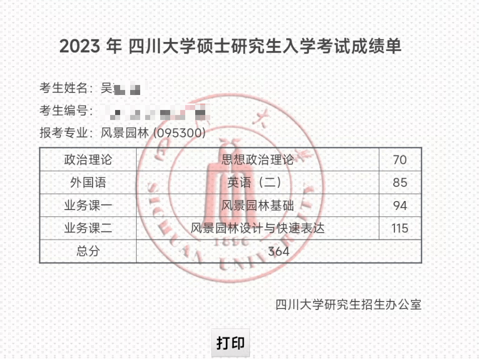 四川大学成绩单图片