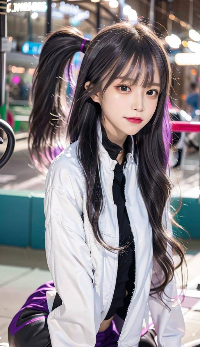 ai美少女壁纸-紫色妹妹,酷萌来袭!_街道_时尚_女孩