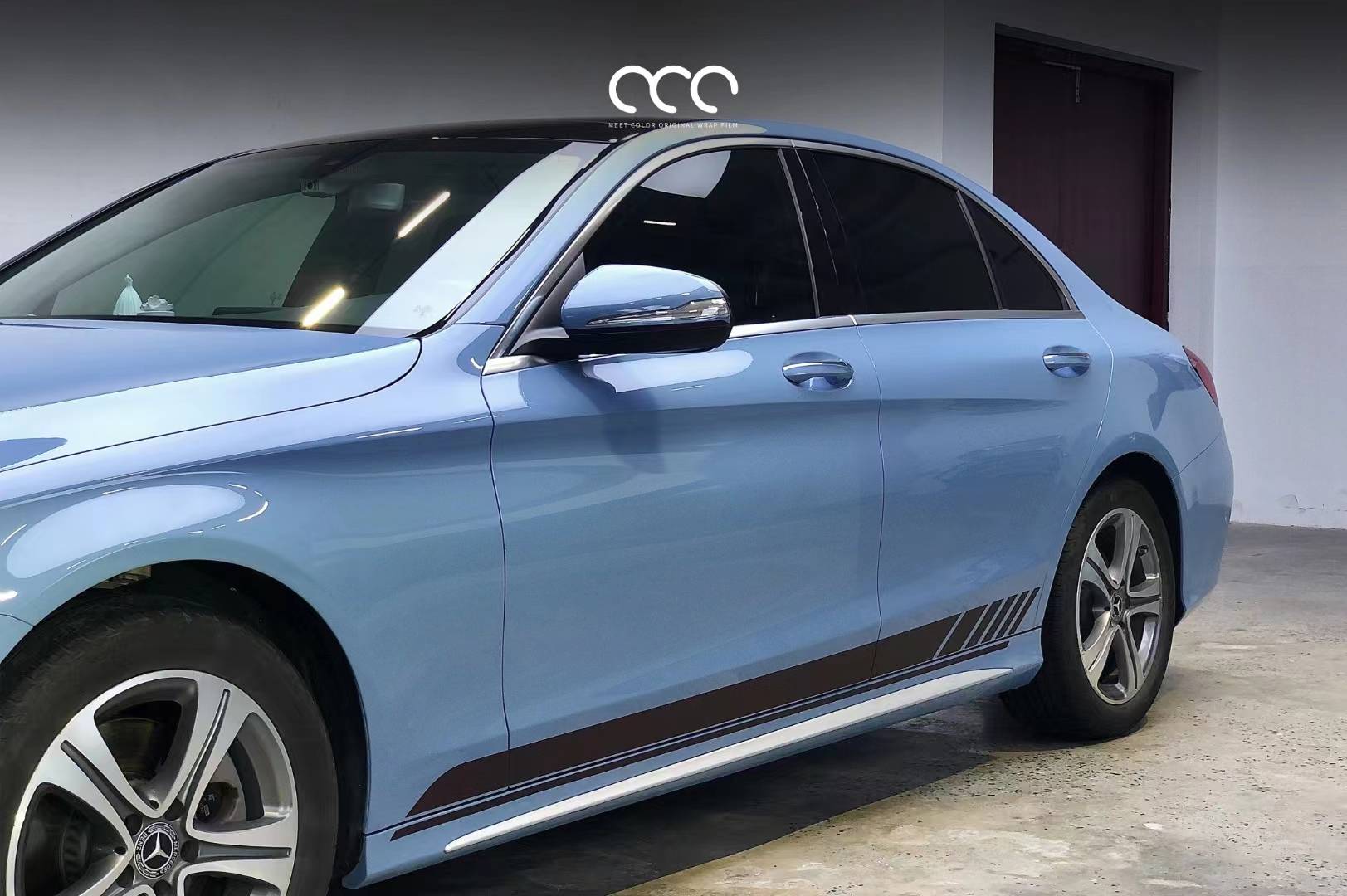 奔驰c级漫彩改色膜瓷器蓝,外观大气时尚_搜狐汽车_搜狐网