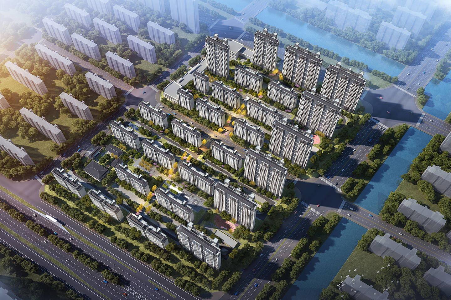 首推建面约92-115㎡的功能户型 盐城凤樾府小区总量:2011户(人车分流)