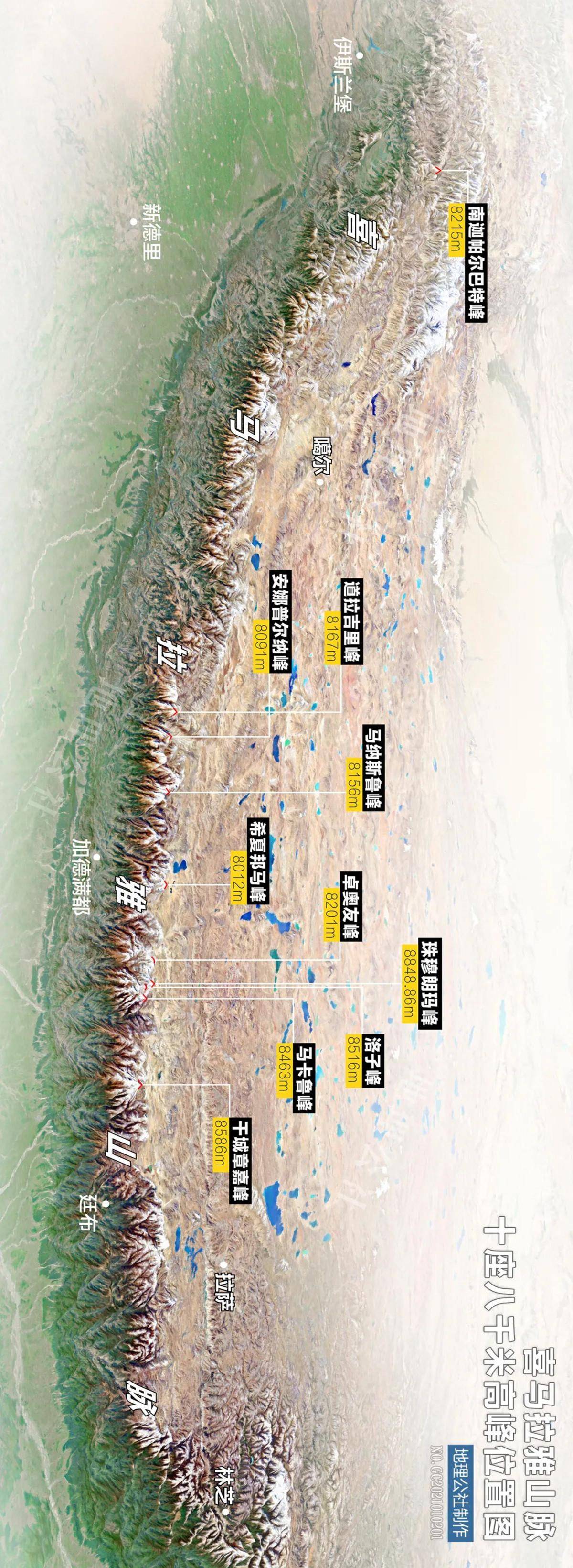喜马拉雅山脉线地图图片