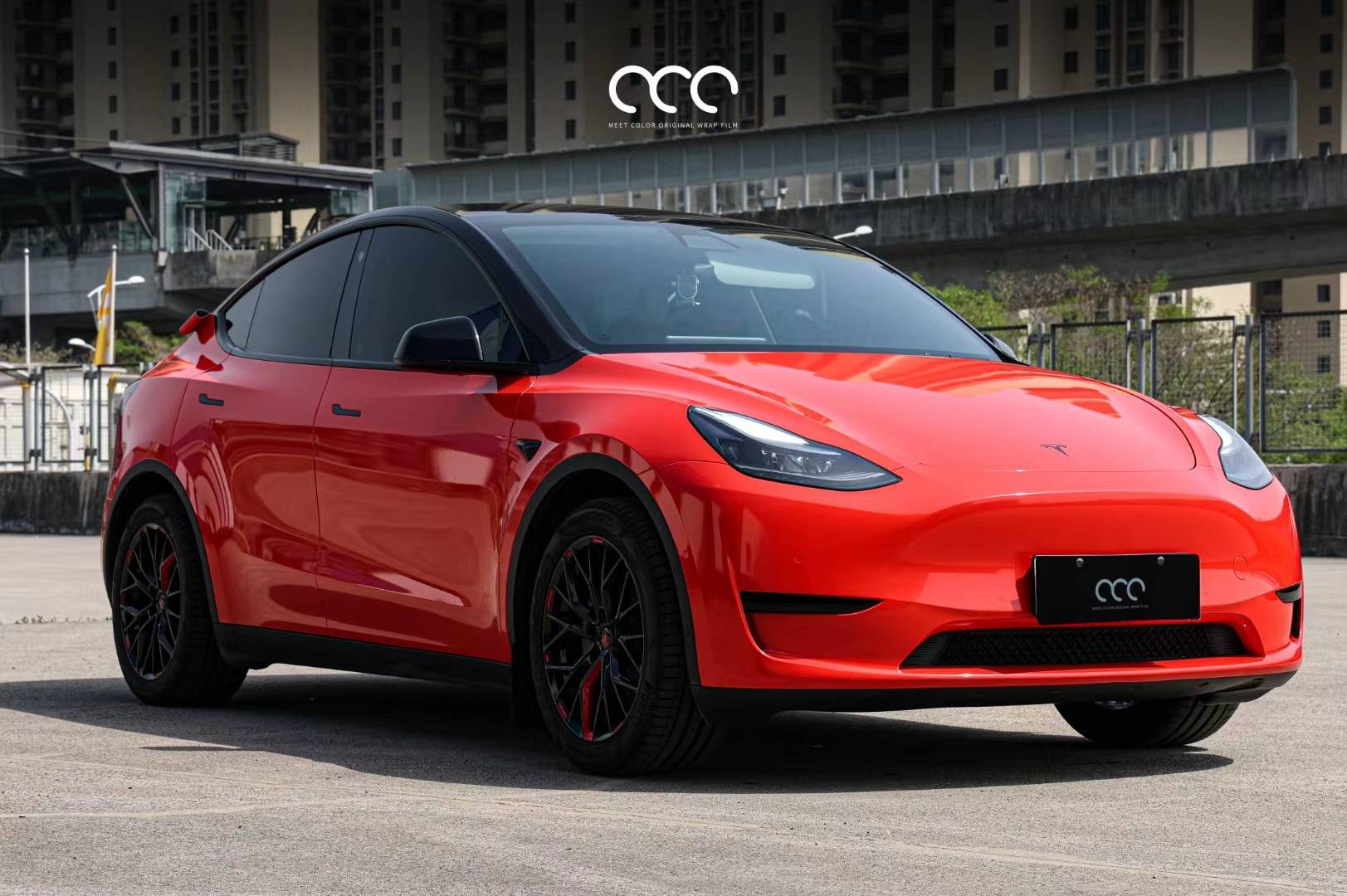 特斯拉model 3漫彩法拉利红改色膜,不一样的红,不一样的特色