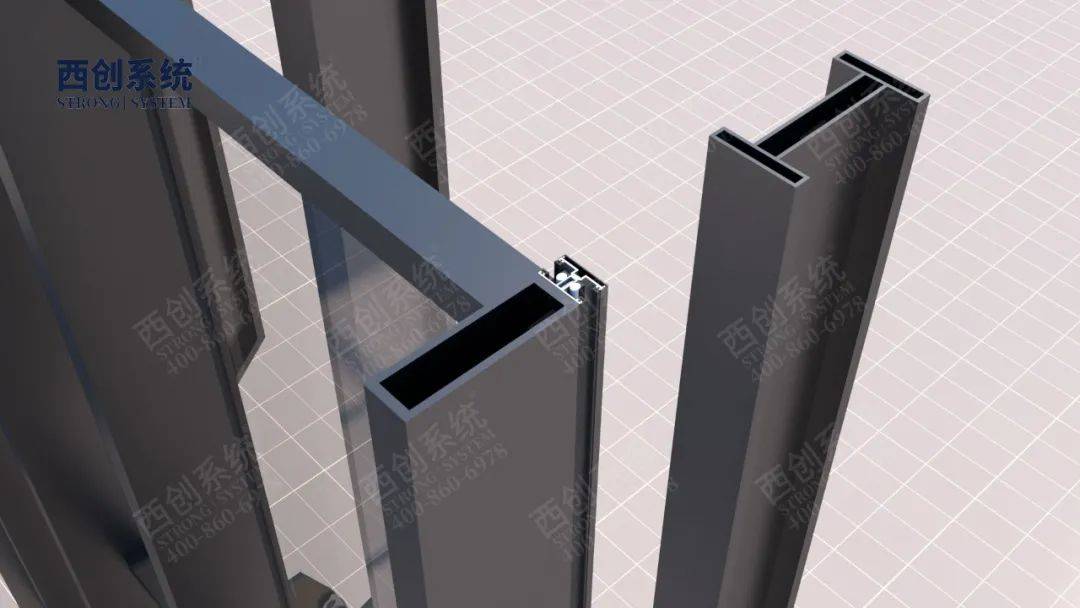 矩形,工型精致钢系统玻璃幕墙综合应用造型案例局部模型西创系统_顶钢
