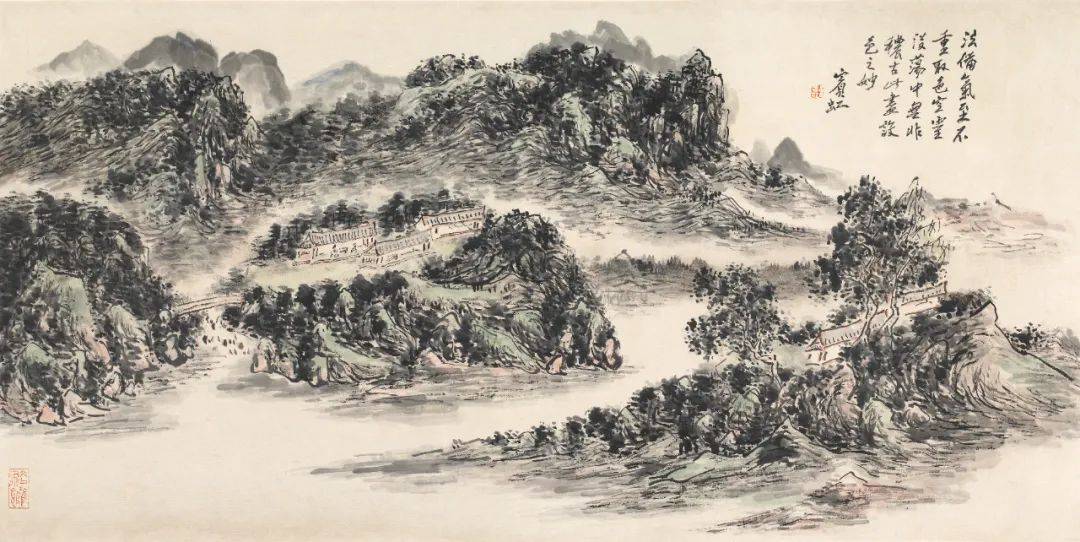 □観心・時代旧蔵□C6105中国古書道◇黄賓虹 山水図 掛け軸 書画