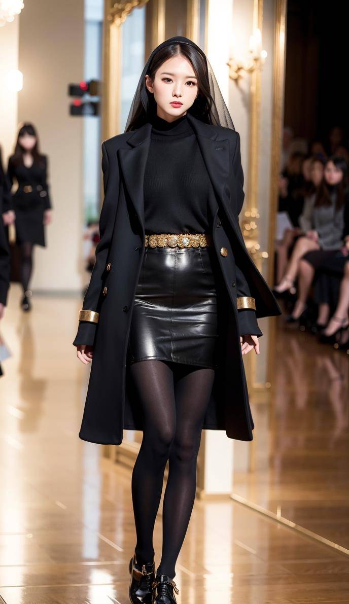 女性时尚壁纸-走秀的黑衣女人们(一)身穿黑色风衣的女士踏上
