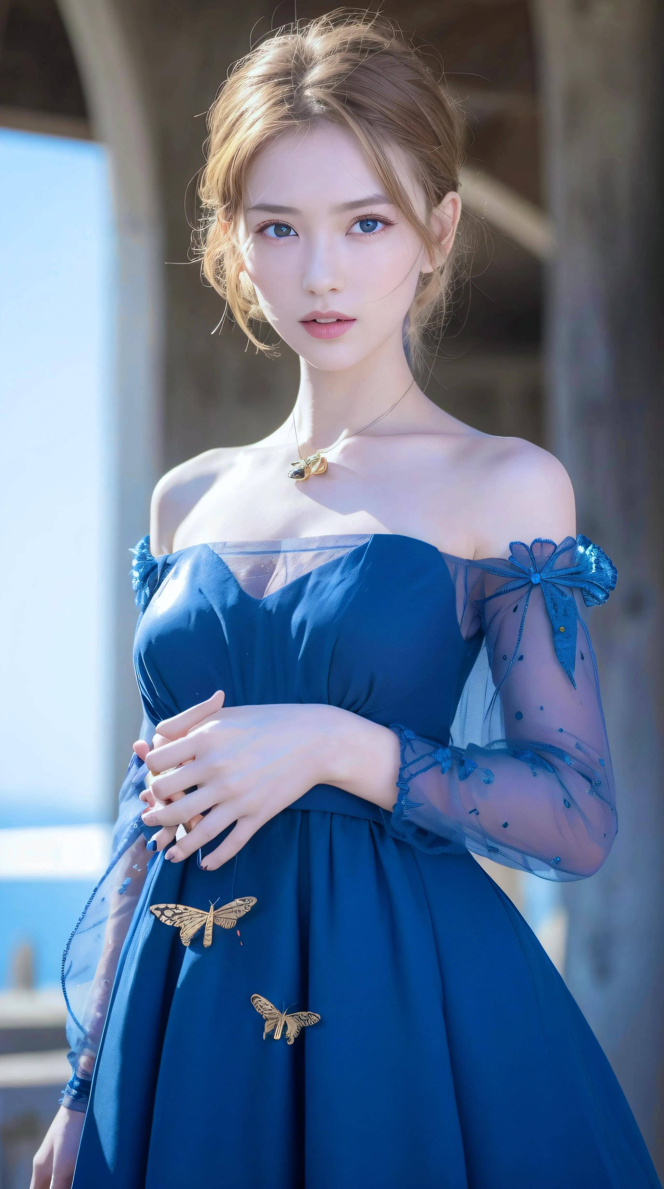 ai绘图咒语:蓝色蝴蝶仙女裙