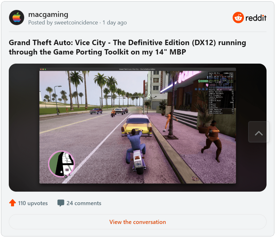 Grand Theft Auto: Vice City - The Definitive Edition (DX12) running through  the Game Porting Toolkit on my 14 MBP : r/macgaming