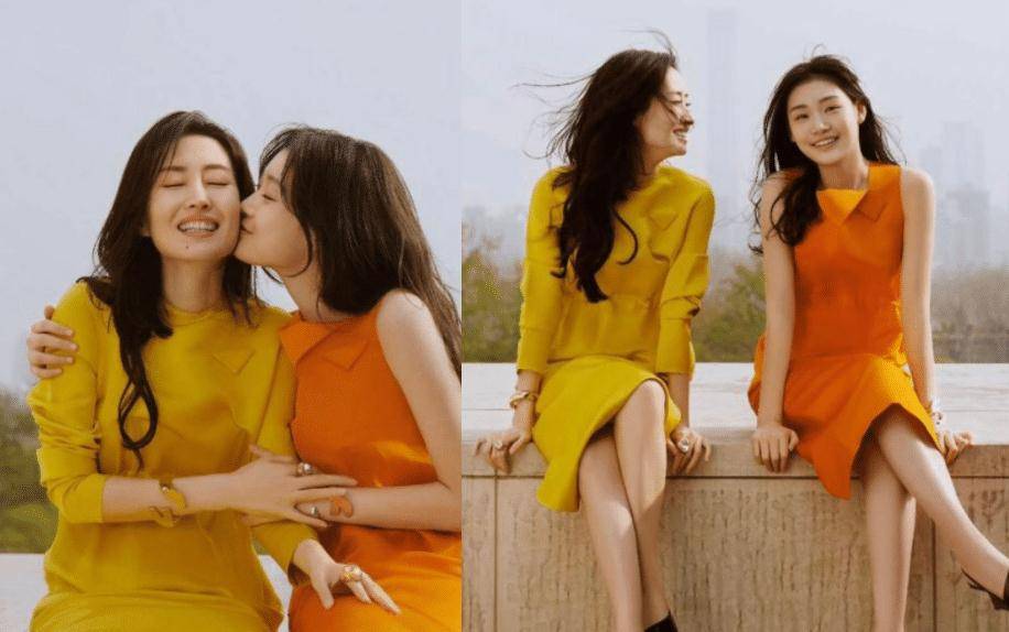 刘敏涛带女儿拍大片,母女俩穿一黄一橘好似姐妹,女儿撞脸全智贤_气质