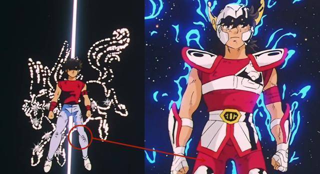 星矢等人穿上圣衣的时候,原本的衣服就消失了,换成了另外一种颜色的