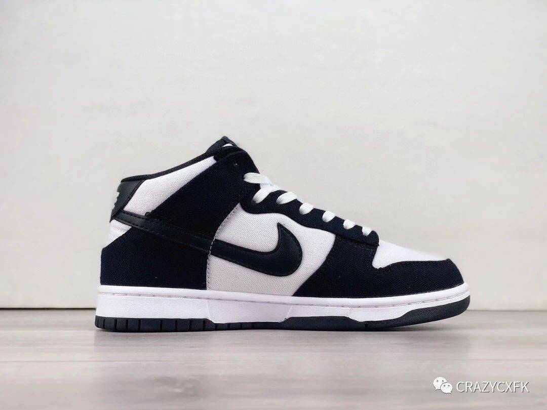 耐克nike sb dunk mid panda 黑白熊猫帆布高帮板鞋_面料_皮质_后跟