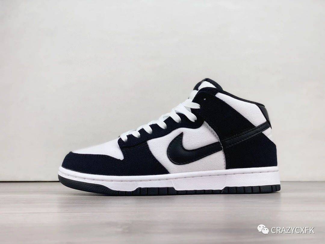 耐克nike sb dunk mid panda 黑白熊猫帆布高帮板鞋_面料_皮质_后跟