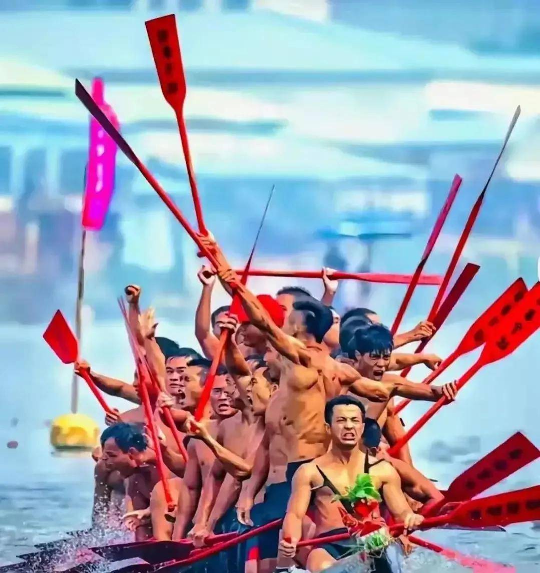 怒发冲冠,龙舟赛选手阳刚之美_比赛_人们_村子