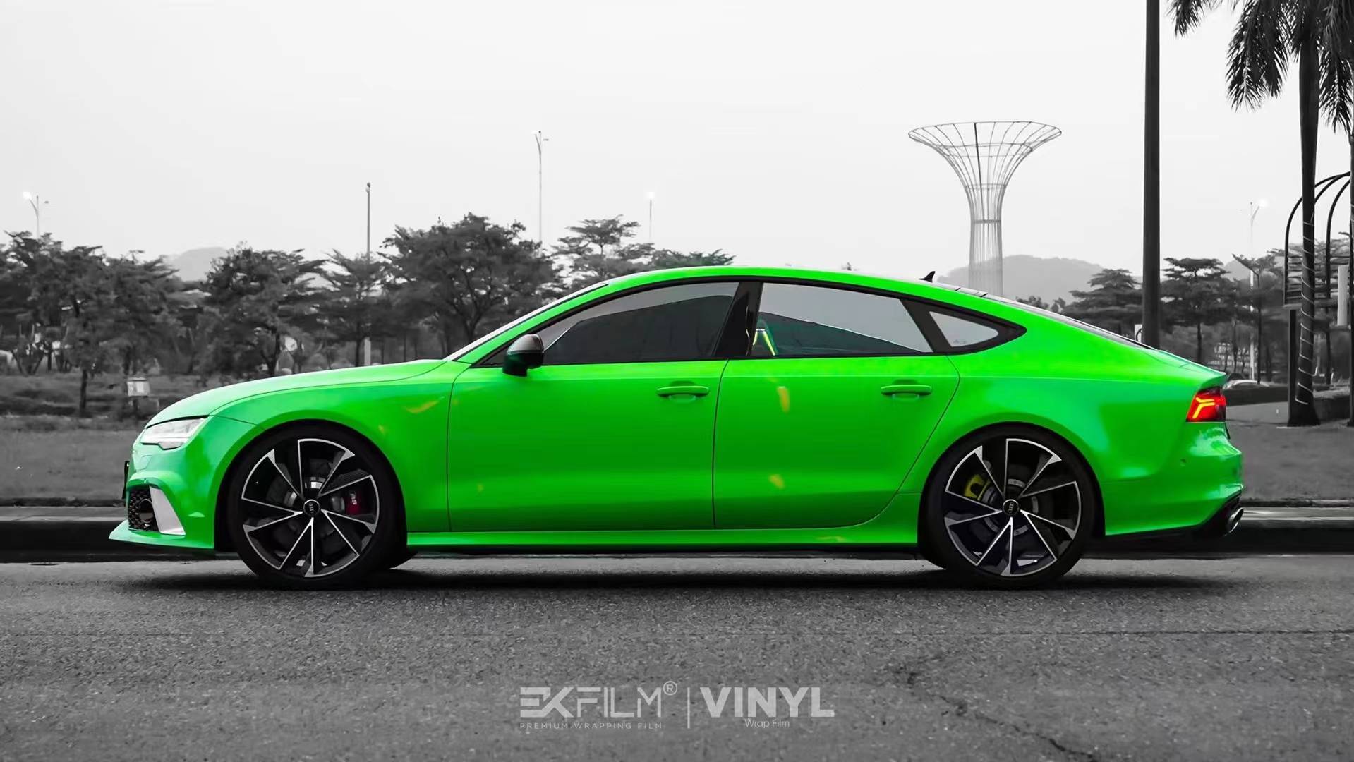 奥迪a7-ekfilm改色膜pet蝰蛇绿,满满的夏日清新气息