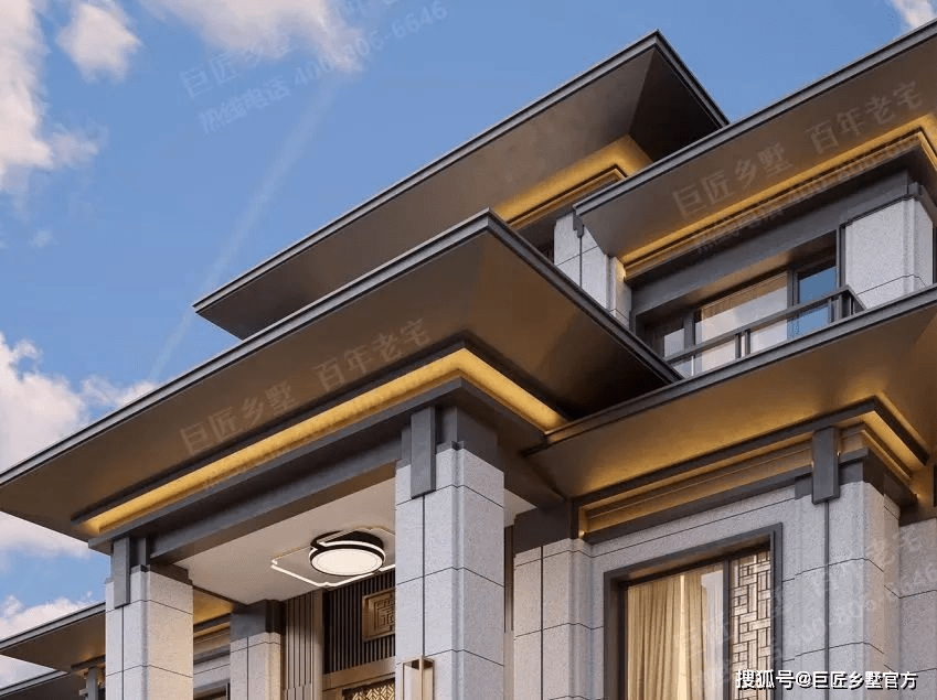 三层屋顶采用三段式对称格局,形成稳重端庄的官帽式造型,中心高耸两翼