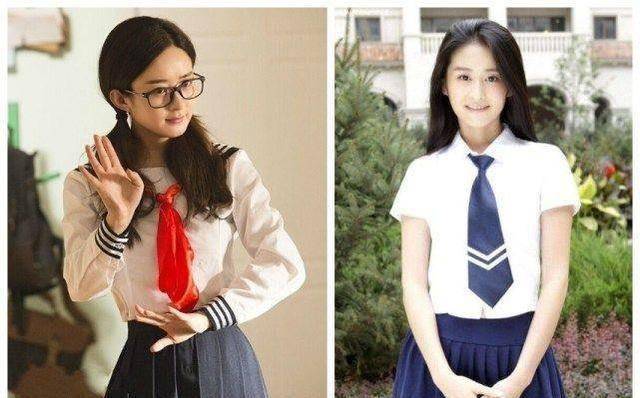 相差仅一岁,同样穿校服,赵丽颖不忍直视,颖儿美若天仙_黑色_披肩_显得