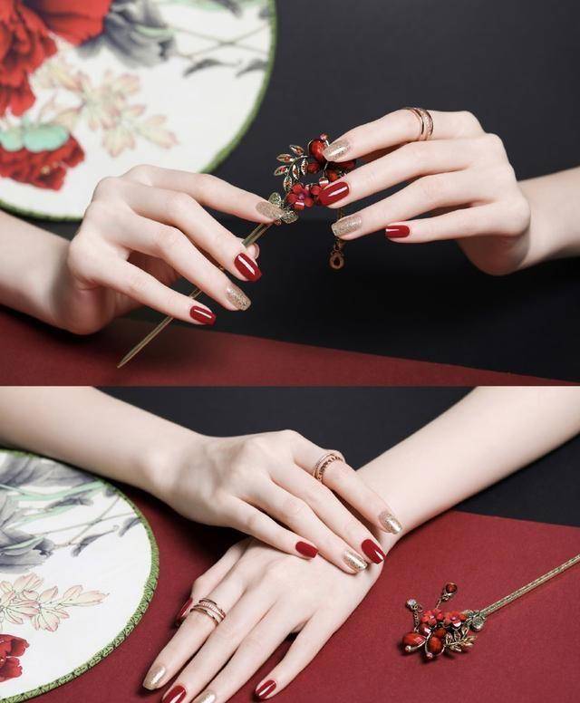 国风美甲带你开启新的一年,搭配上美美的汉服,既好看又显白_颜色_红色