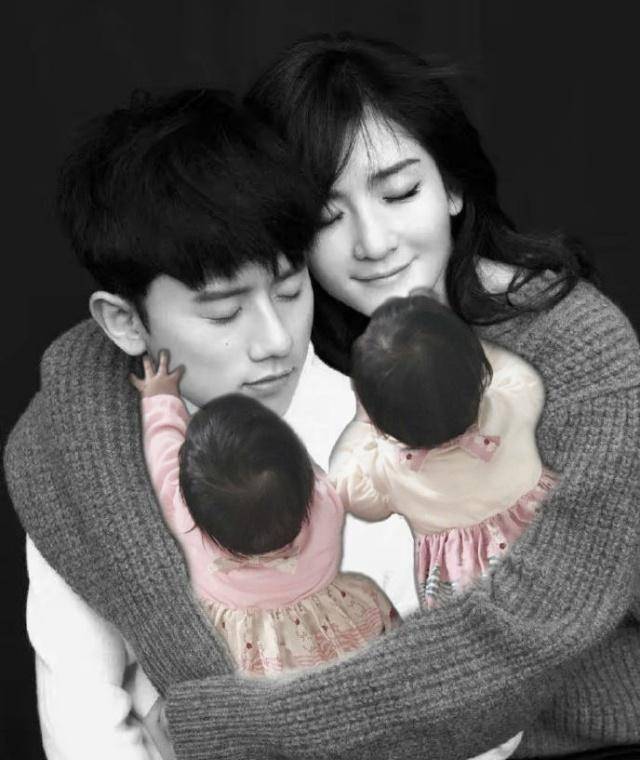 张杰晒跳跳俏俏背影照后,网友p出了一家四口"合照"!_谢娜_画面_妈妈