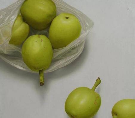 他画6个小青梨,看了让人流口水,不如冷军画的缺水黄梨,卖76万_薛广