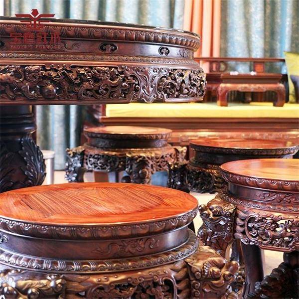 广东红木家具家宝红木:精品推荐「圆台」手工深雕,雕刻世间吉祥盛景