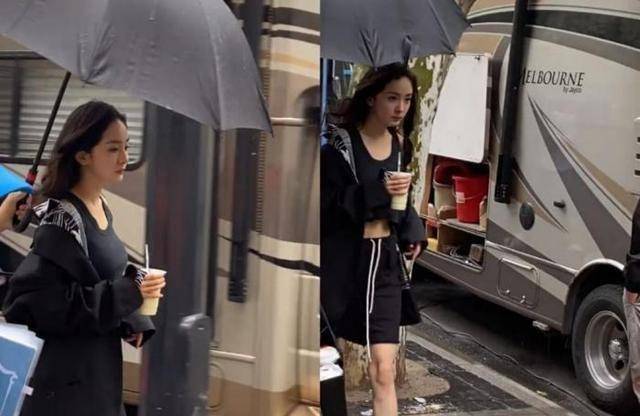 杨幂拍戏现场照曝光,穿短裤大秀小蛮腰,令人羡慕_身材_少女_裤子