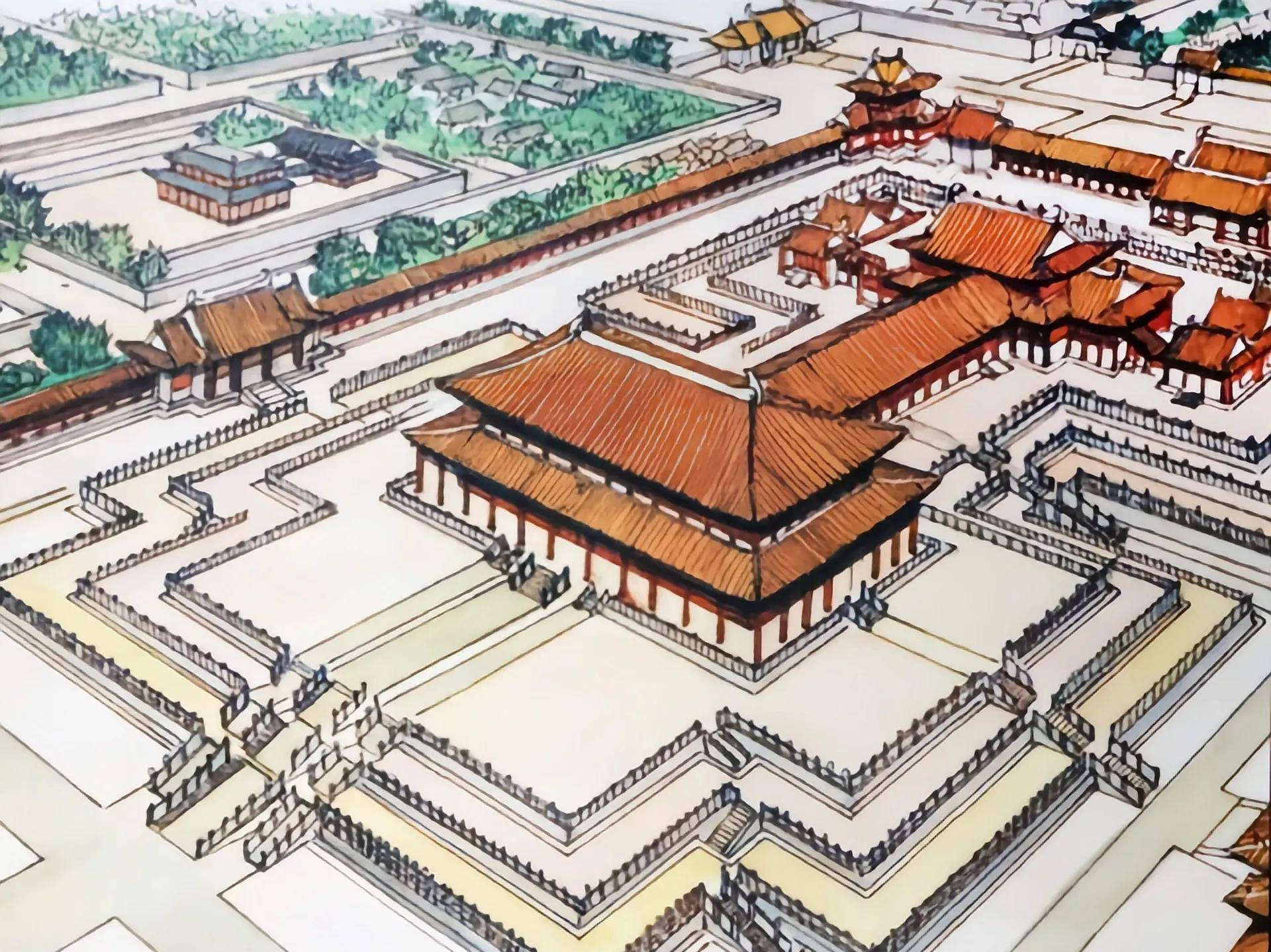 从正南洪武门外的凤阳桥起,经洪武街,大明门,承天门,端门,金水桥,皇宫