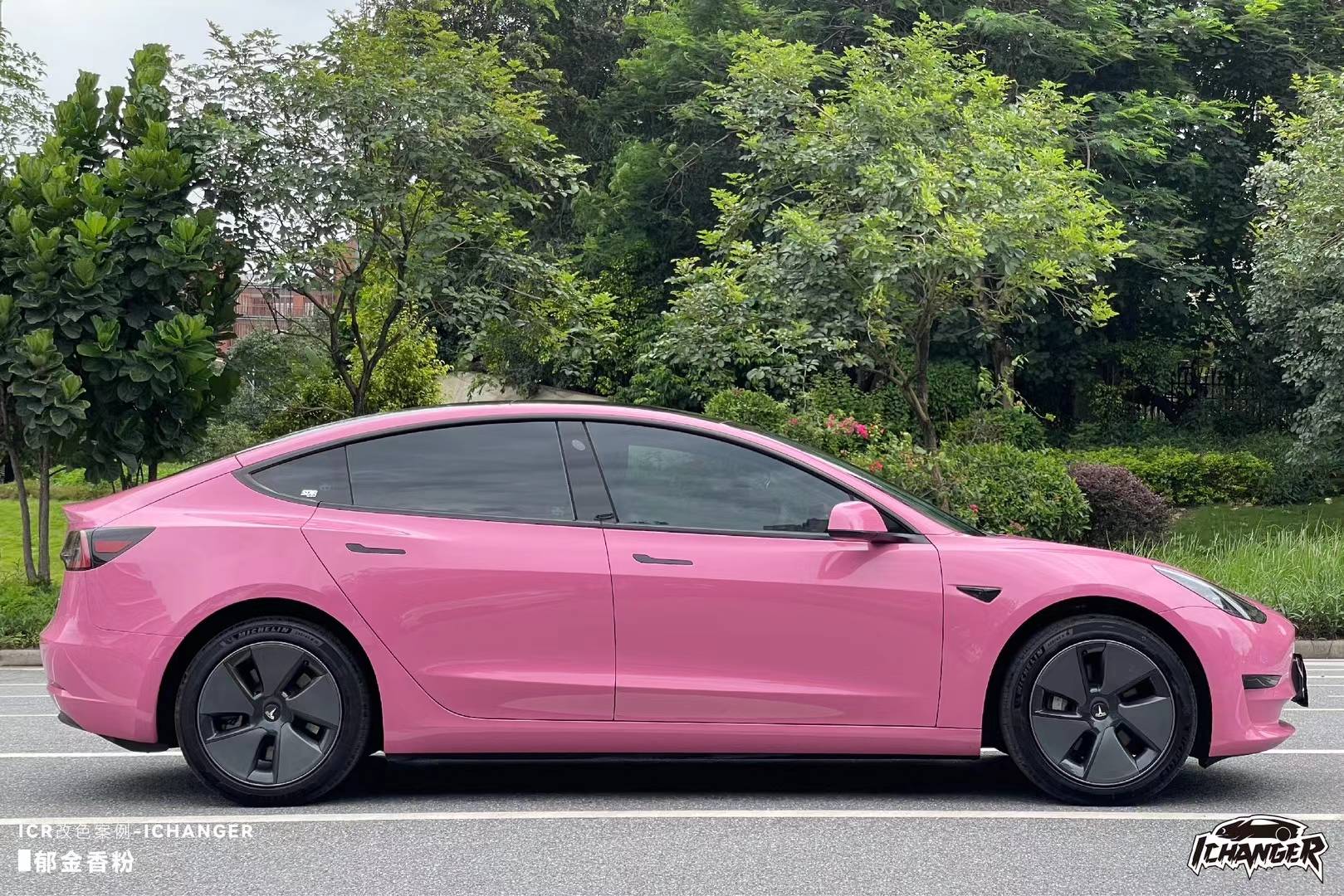 特斯拉model 3-ichanger改色膜郁金香粉,矜持不娇艳!_品质